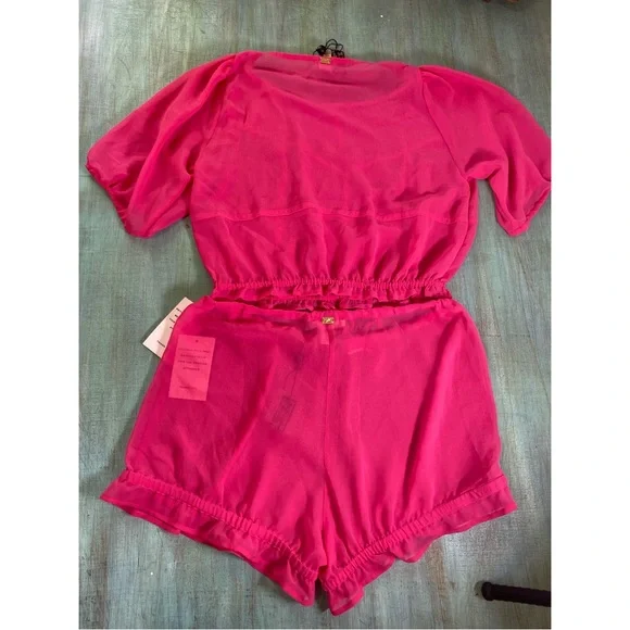 For Love and Lemons Lara Pink Sheer Skivvies Set (M) - Picture 3 of 12